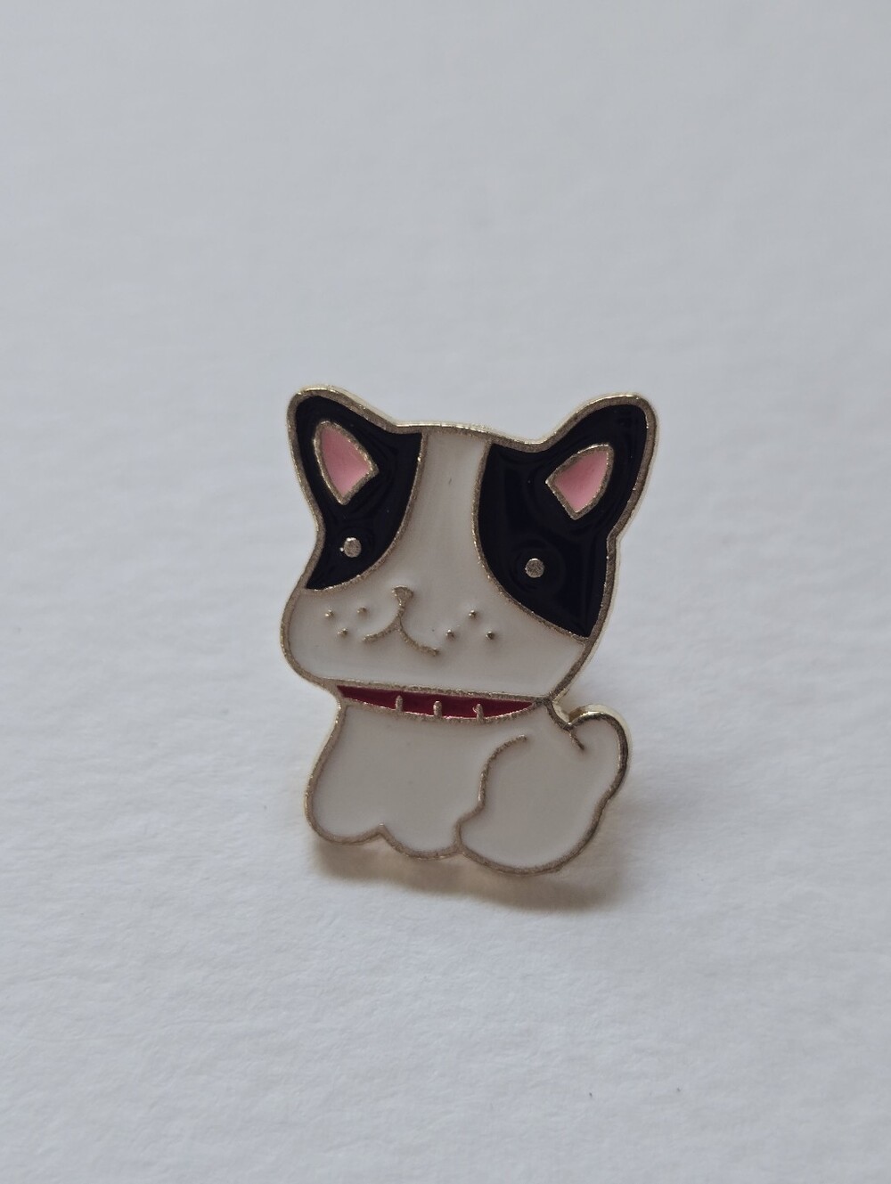 Cute White and Black Puppy Enamel Pin with Pink Accents